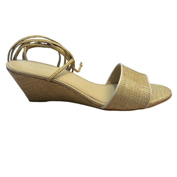 Cult Gaia Mirai Ankle Wrap Wedge Sandals Leather Straw Natural Beige Size 39.5 - Picture 4 of 14
